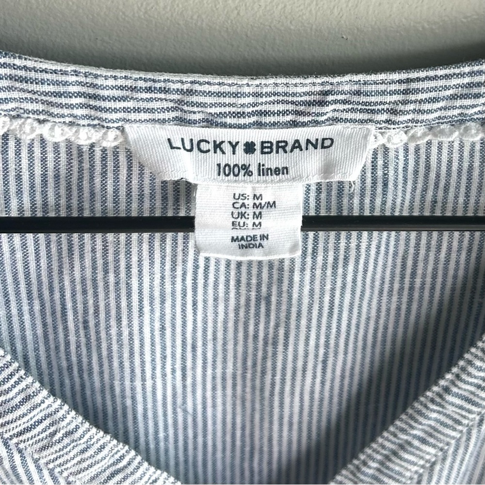 LUCKY BRAND sleeveless blue white striped linen v-neck dress - Picture 2 of 7